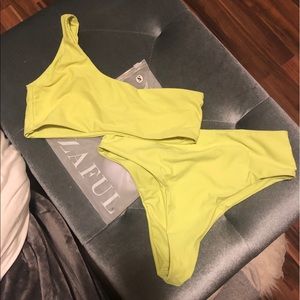 Neon yellow High waisted Bathing Suit